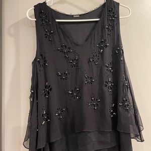 Silk and satin top with crystal beads